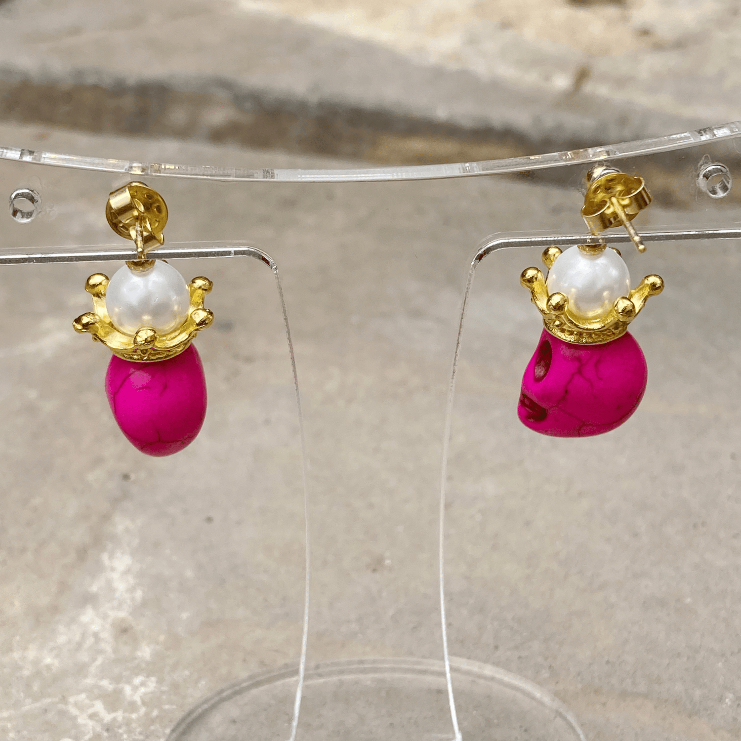 Handmade Howlite Skull Crown Gemstone Earrings