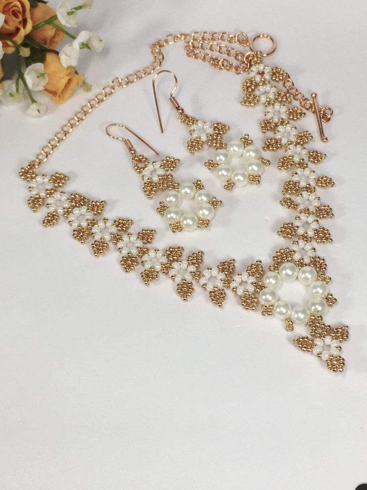 Handmade Beaded Bridal Necklace And Earrings Set