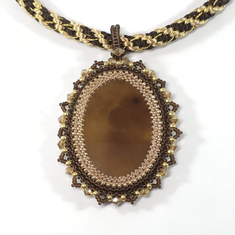Handmade Beaded Brown Onyx Gemstone Beaded Pendant Necklace