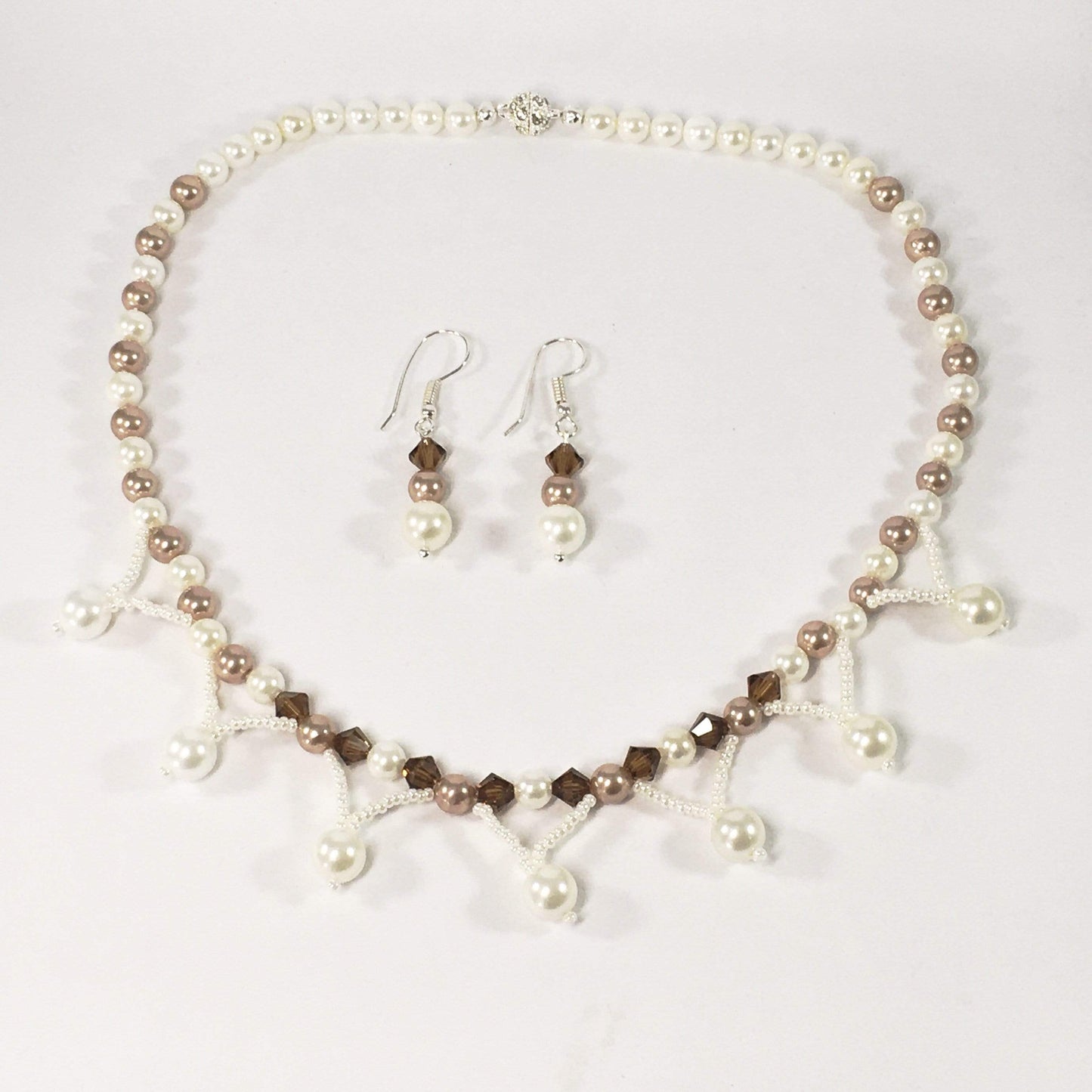 Necklace Coffee And Cream Shell Pearl Bridal Necklace Set Jewelz Galore Sterling Silver Shell Pearl Bridal Set | Jewelz Galore | Jewellery