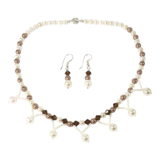 Handmade Shell Pearl And Swarovski Crystal Elements Bridal Necklace And Earrings | Jewelz Galore
