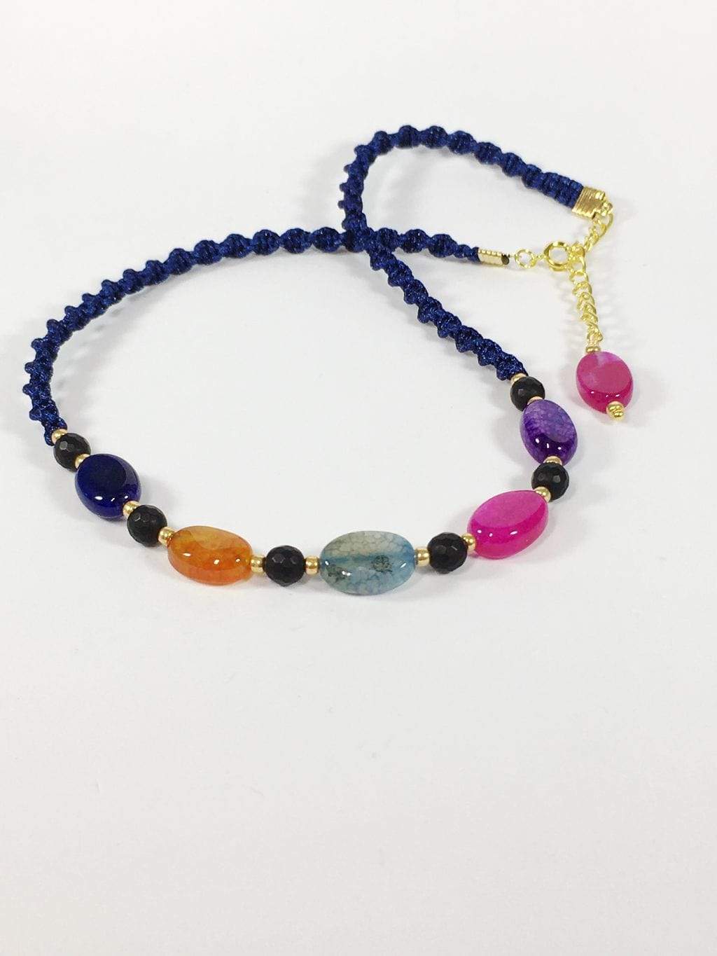 Handmade Multi Coloured Agate Gemstone Macrame Necklace | Jewelz Galore