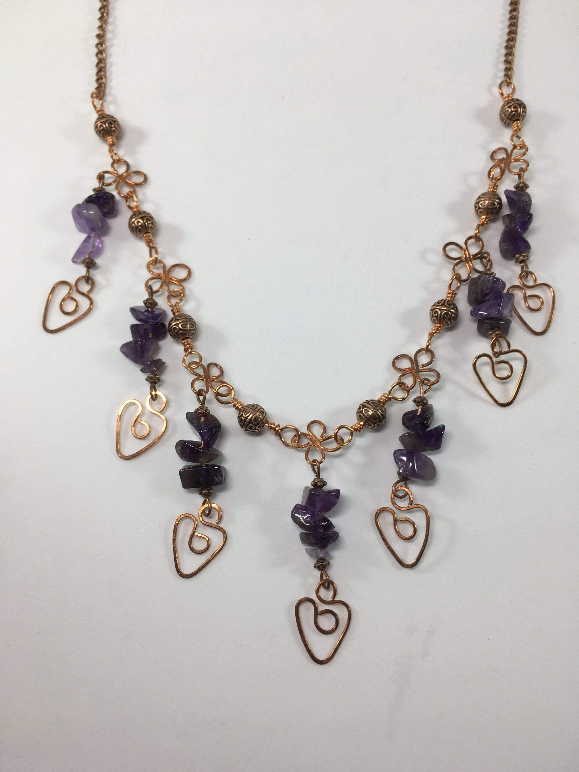 Necklace Copper / Amethyst Gemstone Dangle Heart Necklace Jewelz Galore Gemstone Heart Necklace | Jewelz Galore | Cambridge