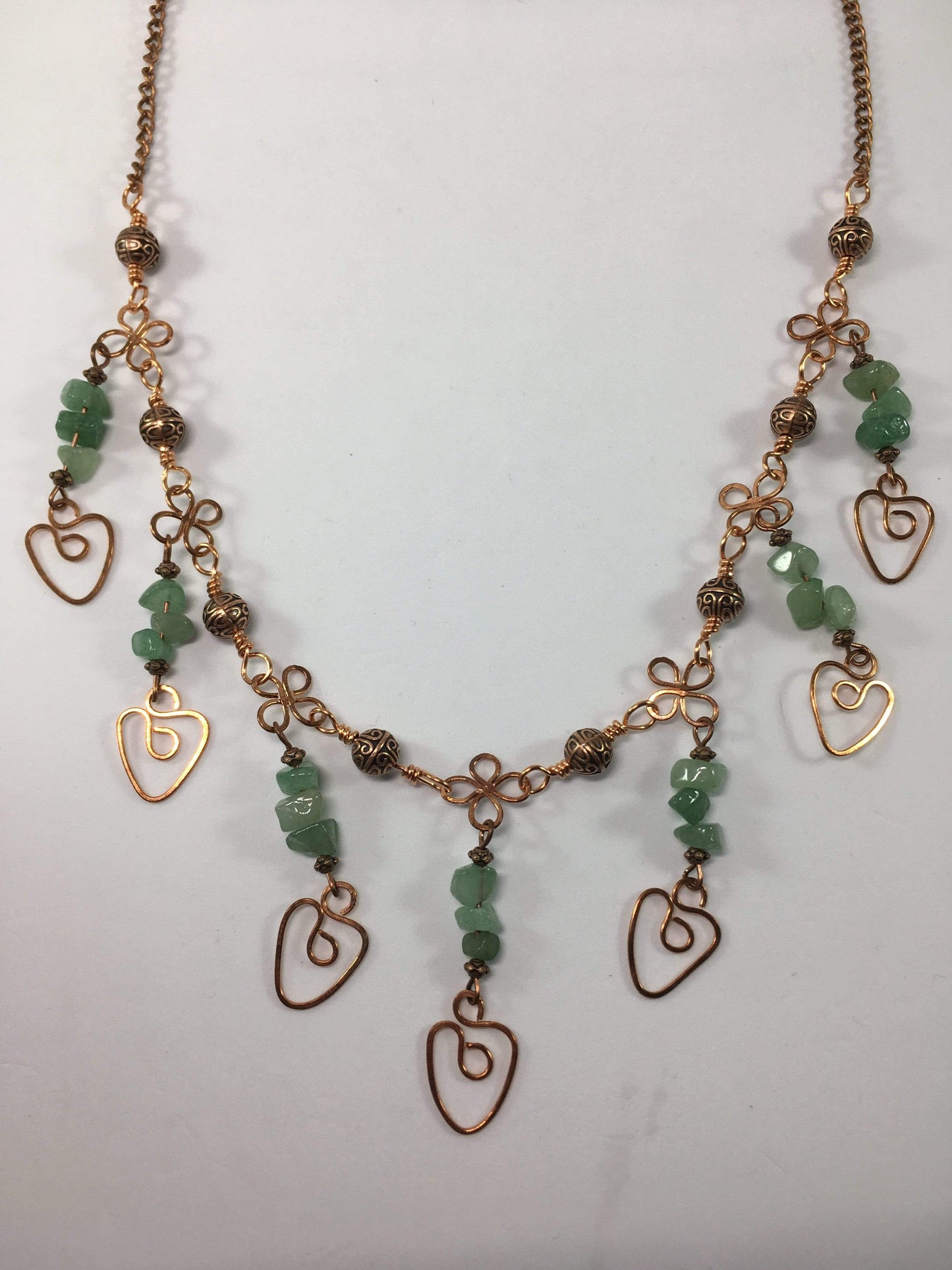 Necklace Copper / Green Aventurine Gemstone Dangle Heart Necklace Jewelz Galore Gemstone Heart Necklace | Jewelz Galore | Cambridge