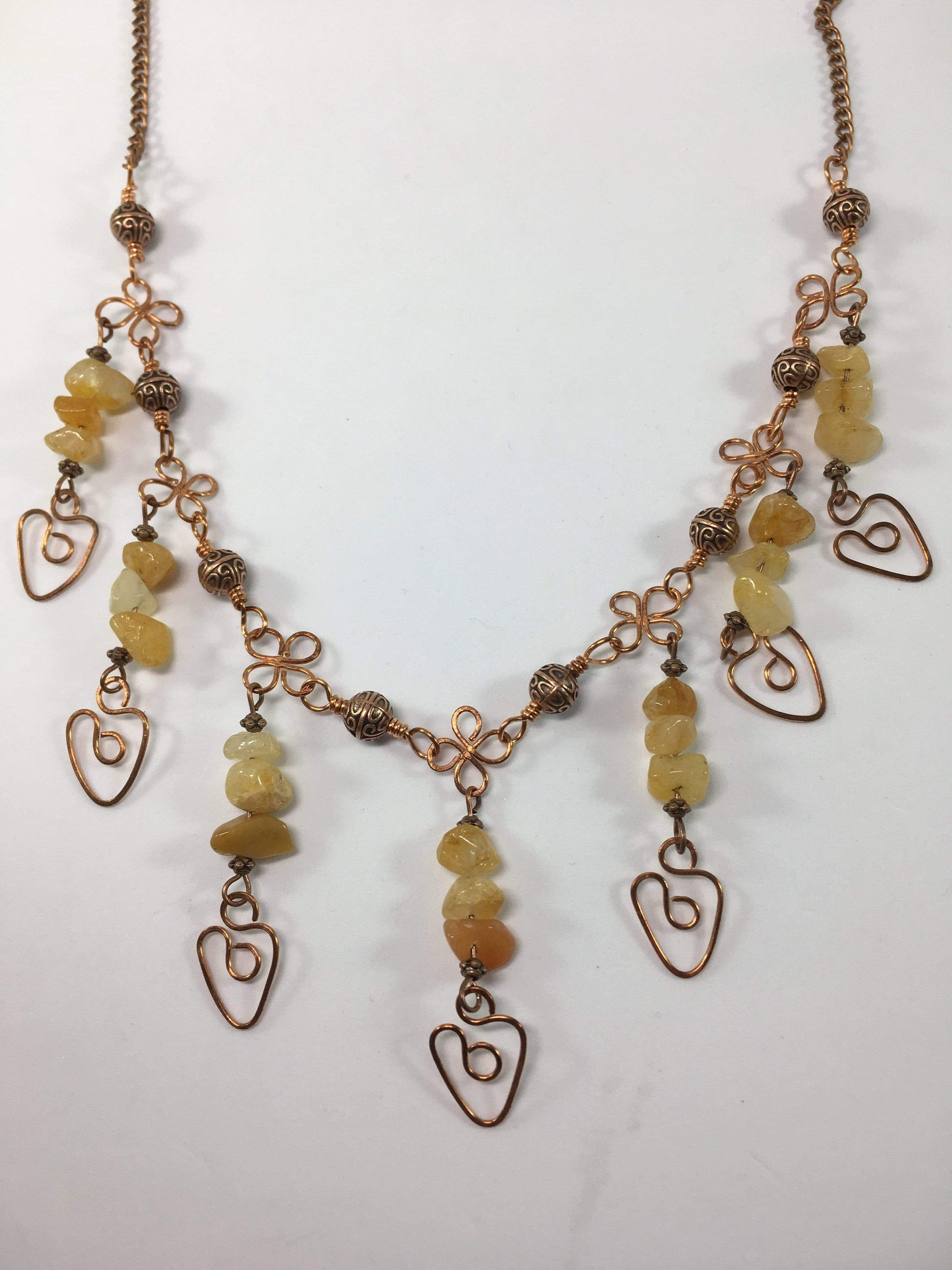 Necklace Copper / Yellow Jade Gemstone Dangle Heart Necklace Jewelz Galore Gemstone Heart Necklace | Jewelz Galore | Cambridge
