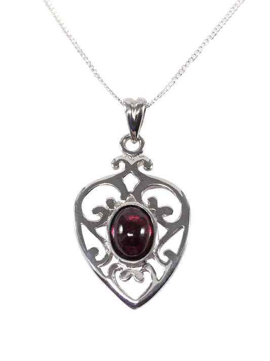 Garnet Filigree Heart Necklace