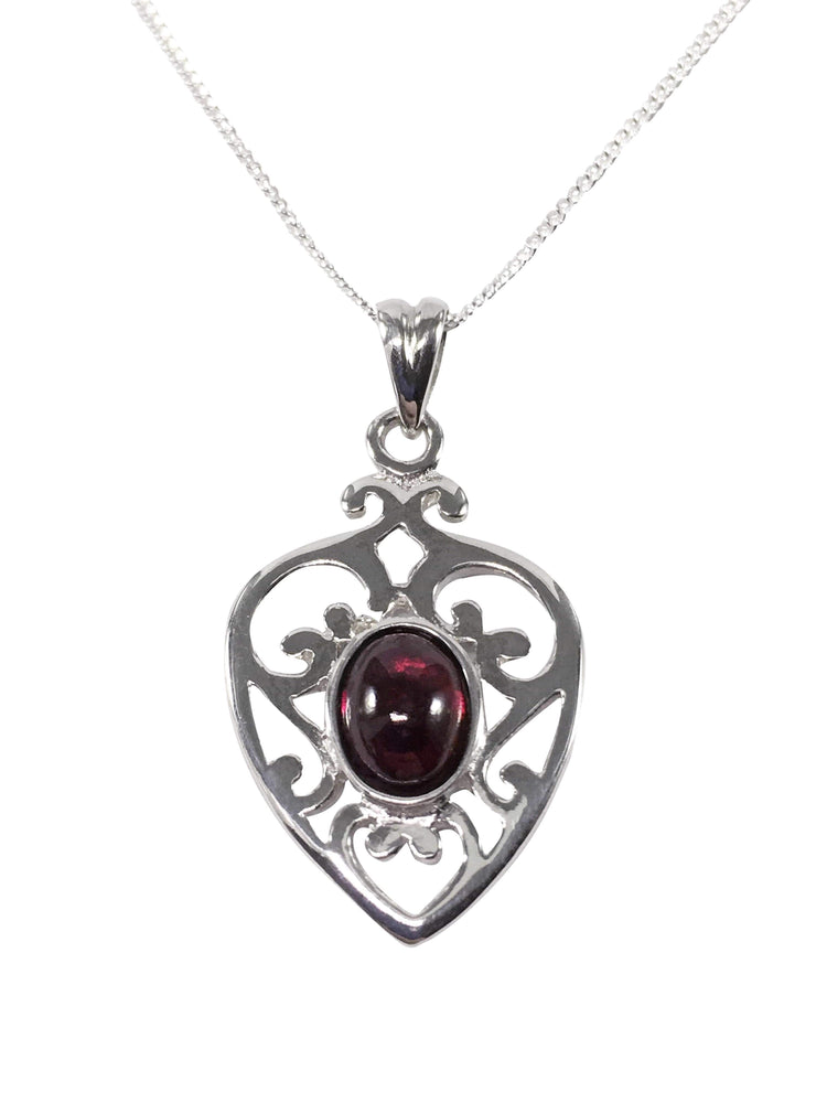 Garnet Filigree Heart Necklace
