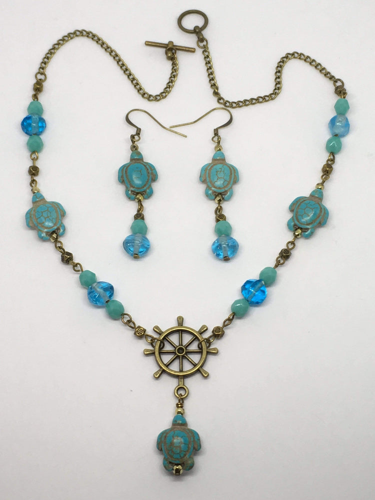 Howlite Turtle Necklace And Earring Set