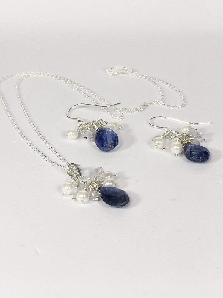 Handmade Kyanite And Zircon Gemstone Sterling Silver Necklace And Earrings