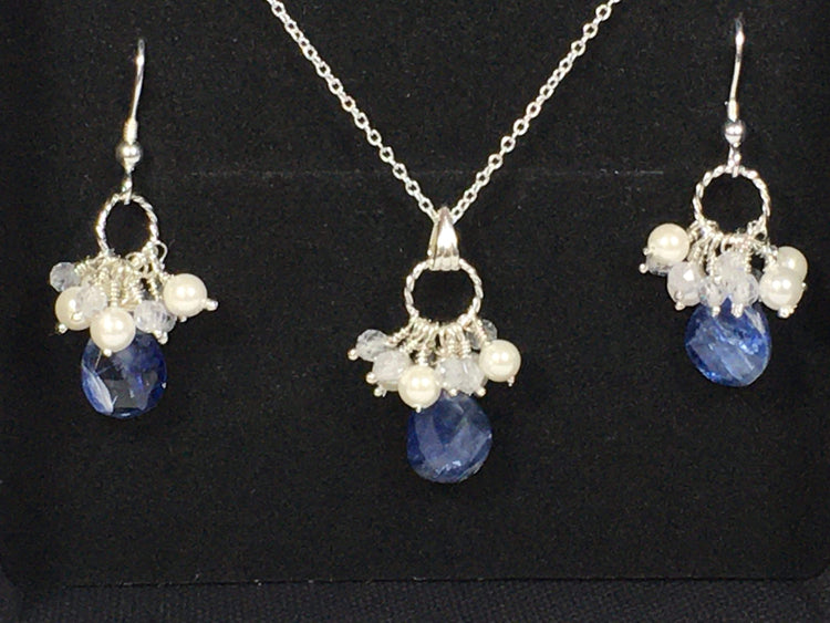 Handmade Kyanite And Zircon Gemstone Sterling Silver Necklace And Earrings
