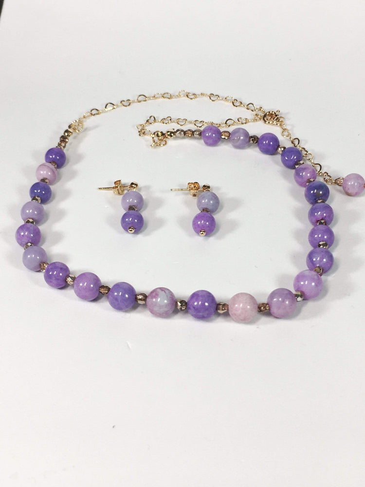 Handmade Lilac Peruvian Opal Gemstone And Rose Gold Plated Sterling Silver Necklace Set