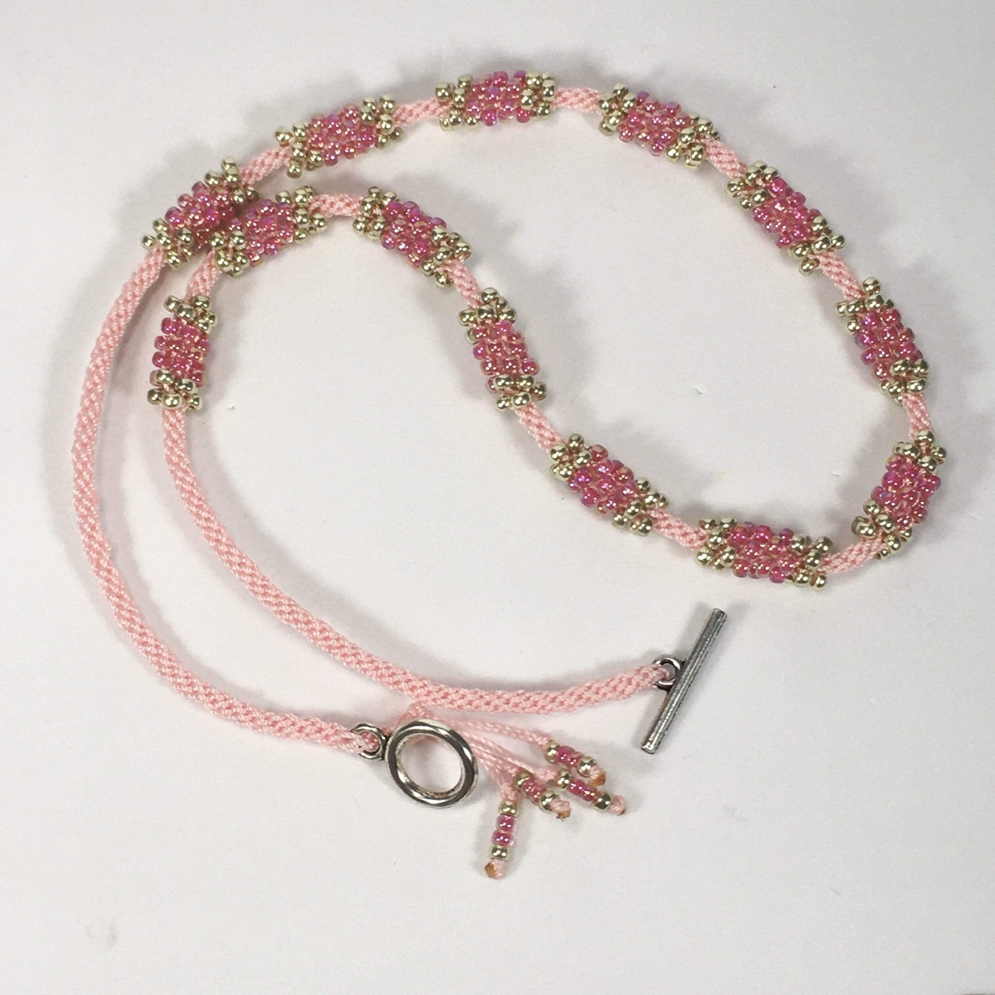 Handmade Beaded Kumihimo Necklace Pink