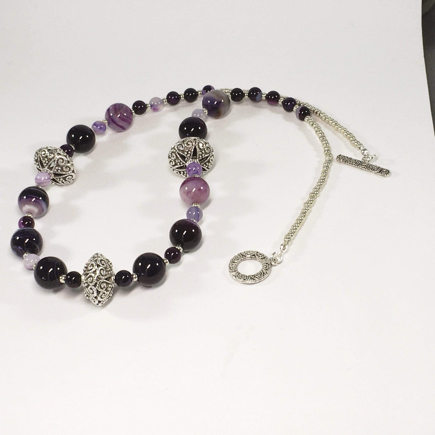 Purple Striped Agate Beaded Necklace