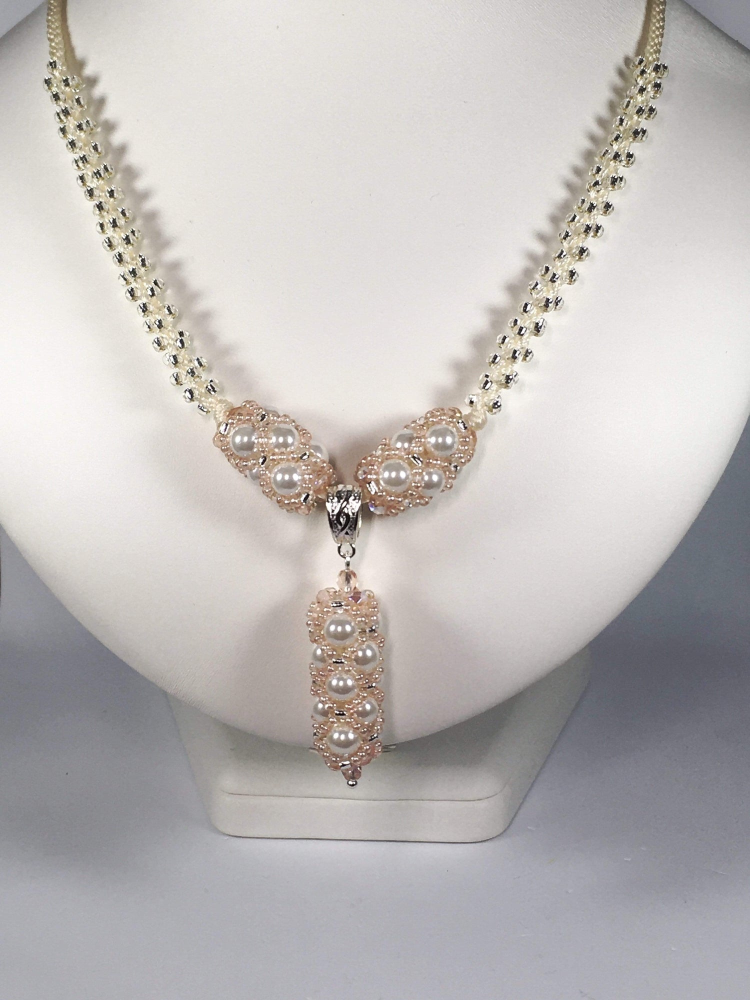 Handmade Shell Pearl Gemstone Criss Cross Beaded Kumihimo Necklace Set