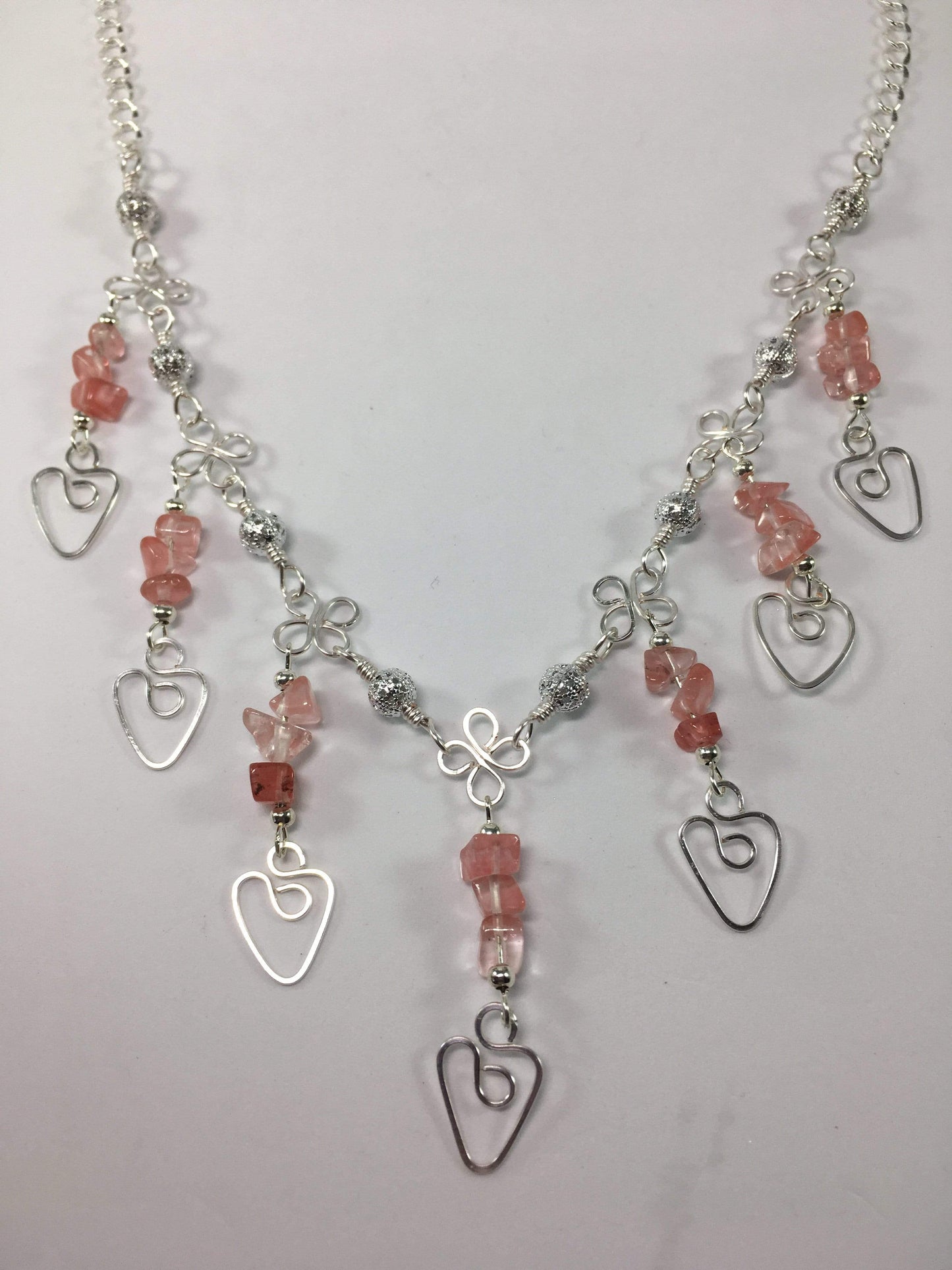 Necklace Silver Plated / Cherry Quartz Gemstone Dangle Heart Necklace Jewelz Galore Gemstone Heart Necklace | Jewelz Galore | Cambridge