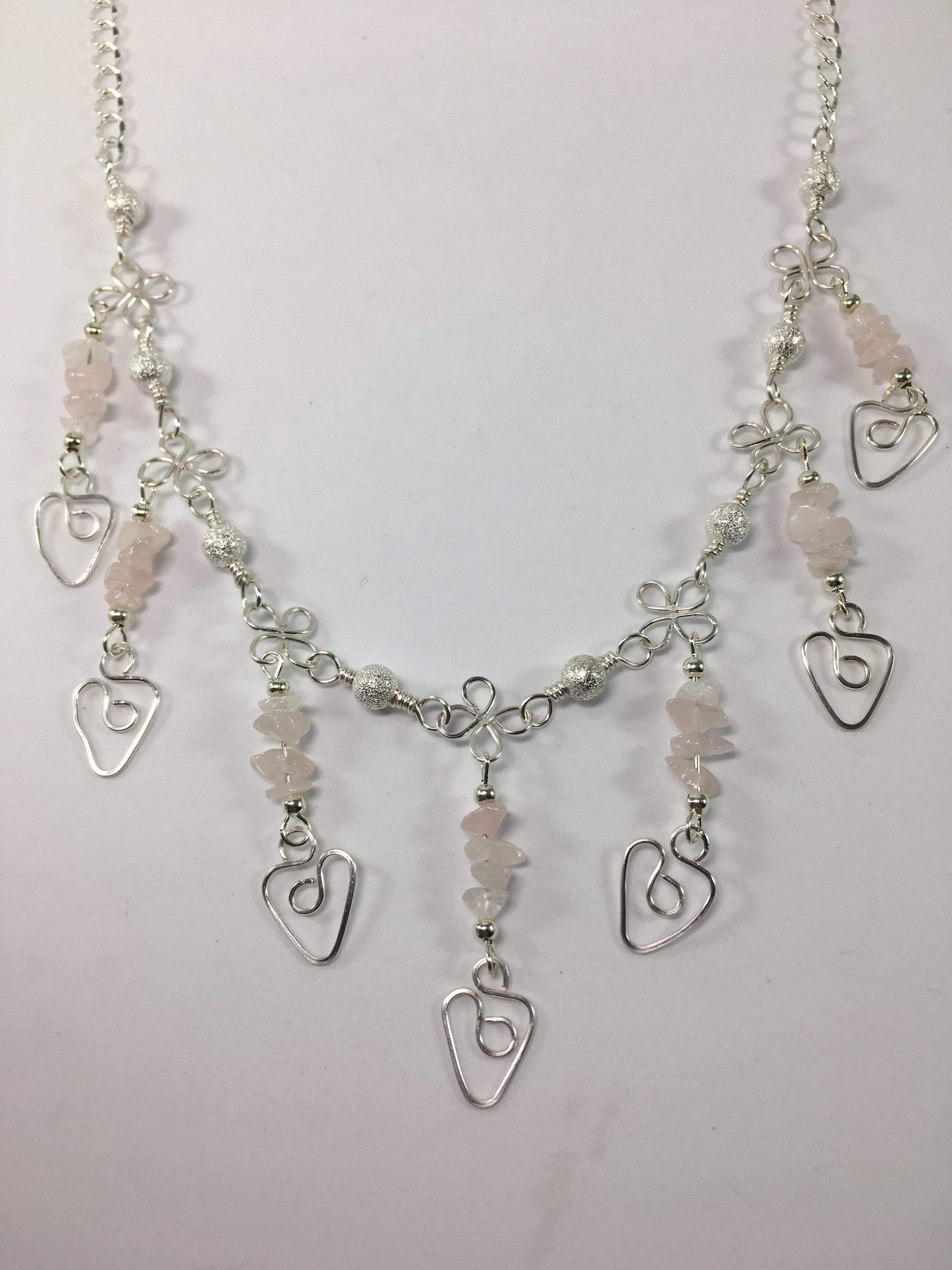 Necklace Silver Plated / Rose Quartz Gemstone Dangle Heart Necklace Jewelz Galore Gemstone Heart Necklace | Jewelz Galore | Cambridge