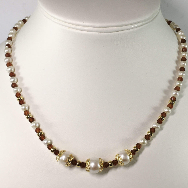 Spessartite Garnet And Freshwater Pearl Necklace Set