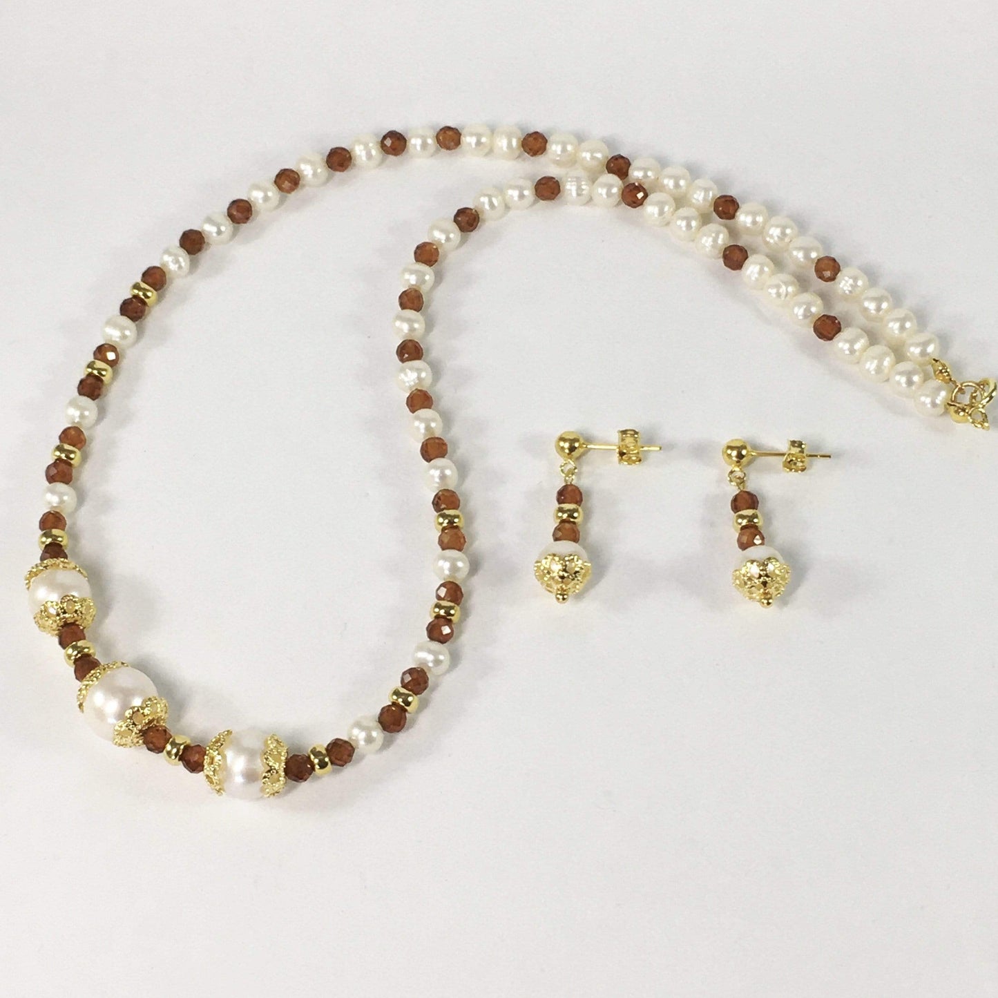Spessartite Garnet And Freshwater Pearl Necklace Set