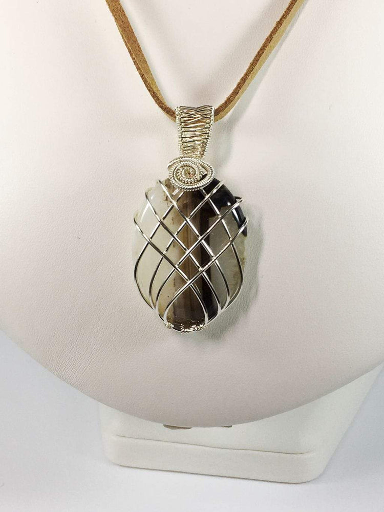 Handmade Wire Wrapped Brown Onyx Gemstone Pendant Necklace