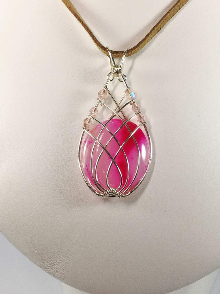 Handmade Wire Wrapped Pink Onyx Gemstone Pendant Necklace
