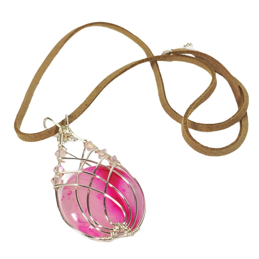 Handmade Wire Wrapped Pink Onyx Gemstone Pendant Necklace